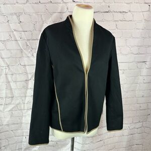 vtg Coldwater Creek Black Blazer jacket beige Trim womens 10 office minimalist